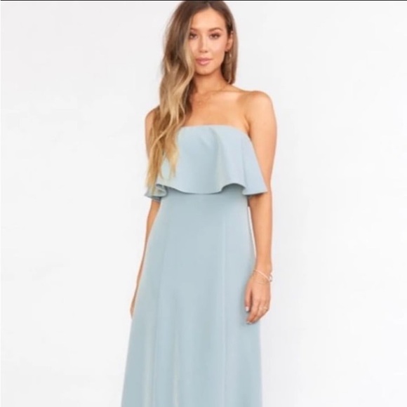 MUMU Weddings Monaco Ruffle Gown
Silver Sage Stretch Crepe - Picture 3 of 4